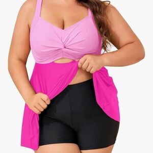 Pink and Black Women's Swim Set